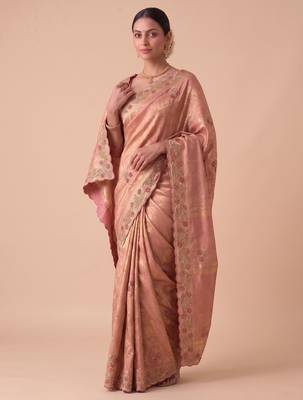 pink color banarasi silk blend saree for beautiful show stopper wedding looks 1