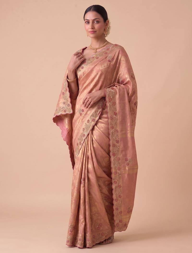 pink color banarasi silk blend saree for beautiful show stopper wedding looks