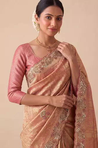 pink color banarasi silk blend saree for beautiful show stopper wedding looks