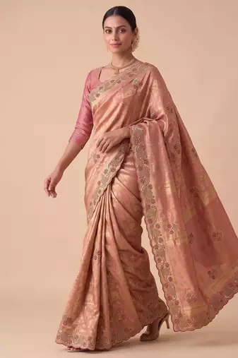 pink color banarasi silk blend saree for beautiful show stopper wedding looks