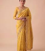 yellow color banarasi silk blend saree for beautiful show stopper wedding looks