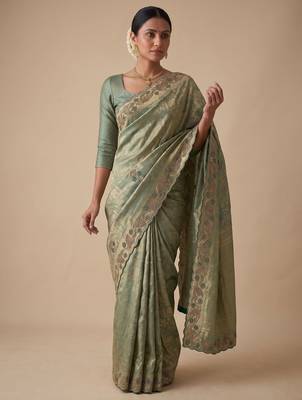 sea green color banarasi silk blend saree for beautiful show stopper wedding looks 1