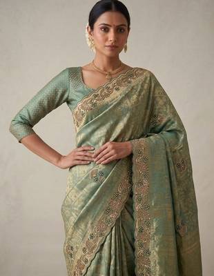 sea green color banarasi silk blend saree for beautiful show stopper wedding looks 3