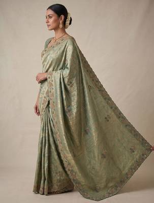 sea green color banarasi silk blend saree for beautiful show stopper wedding looks 4