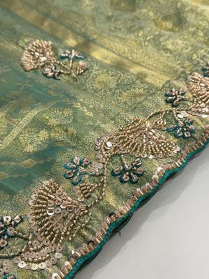 sea green color banarasi silk blend saree for beautiful show stopper wedding looks 5