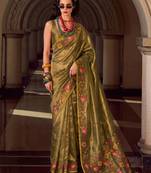 mahendi color smart floral embroidered tissue saree for festive looks
