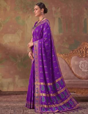 violet color beautiful woven designer soft silk blend saree for festive rich looks 3