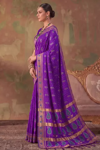 violet color beautiful woven designer soft silk blend saree for festive rich looks