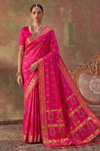 pink color beautiful woven designer soft silk blend saree for festive rich looks