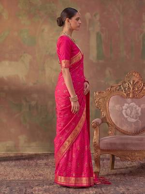 pink color beautiful woven designer soft silk blend saree for festive rich looks 3