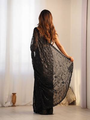 black color shimmer fabric bollywood looks sequins work saree 3
