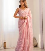 onion color shimmer fabric bollywood looks sequins work saree