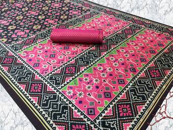 black color assam silk blend designer printed fancy girlie festive rich saree 4