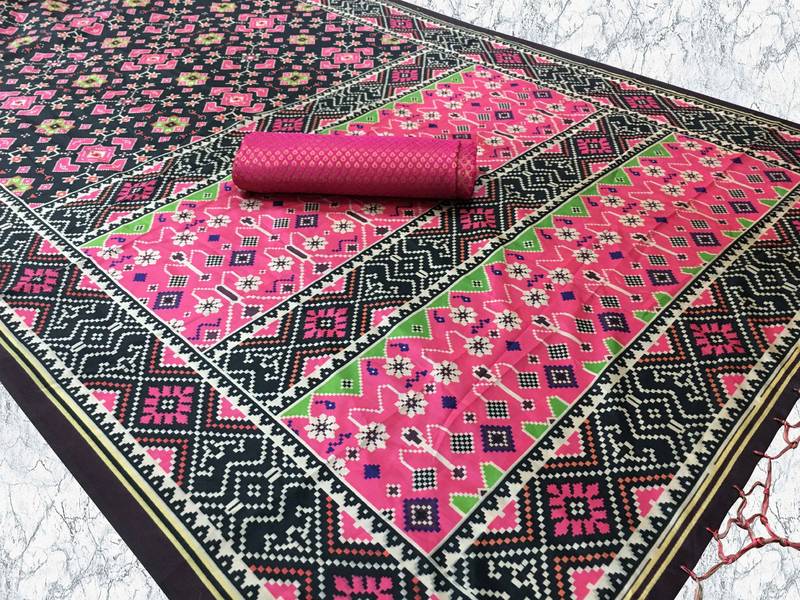 black color assam silk blend designer printed fancy girlie festive rich saree