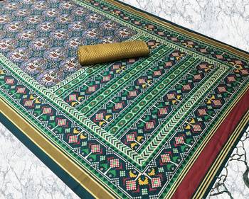 green color assam silk blend designer printed fancy girlie festive rich saree 4