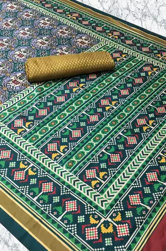 green color assam silk blend designer printed fancy girlie festive rich saree