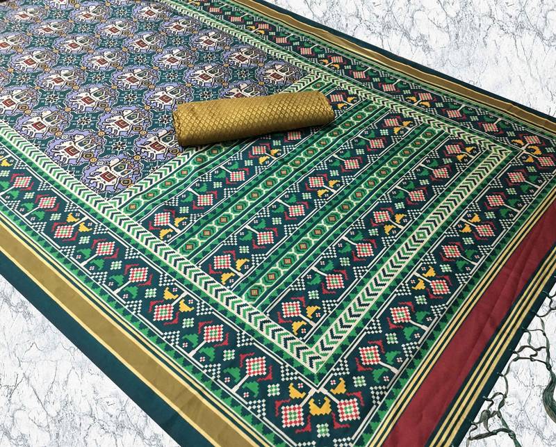 green color assam silk blend designer printed fancy girlie festive rich saree