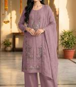 mauve chiffon designer embroidered unstitched dress material