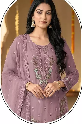 mauve chiffon designer embroidered unstitched dress material
