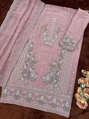 mauve chiffon designer embroidered unstitched dress material 3