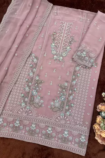 mauve chiffon designer embroidered unstitched dress material