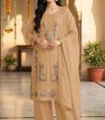 beige chiffon designer embroidered unstitched dress material