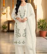 off-white chiffon designer embroidered unstitched dress material