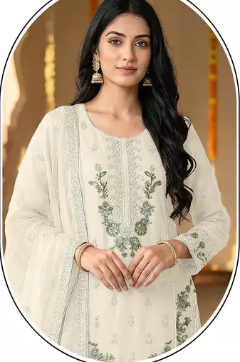 off-white chiffon designer embroidered unstitched dress material