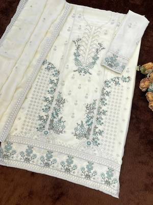 off-white chiffon designer embroidered unstitched dress material 3