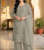 grey chiffon designer embroidered unstitched dress material