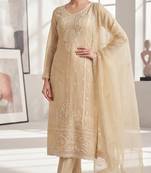 cream organza chiffon designer embroidered unstitched dress material