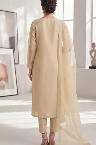 cream organza chiffon designer embroidered unstitched dress material