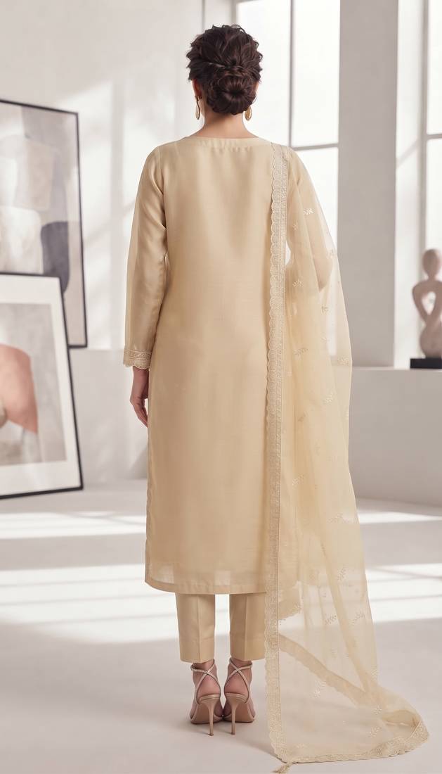cream organza chiffon designer embroidered unstitched dress material