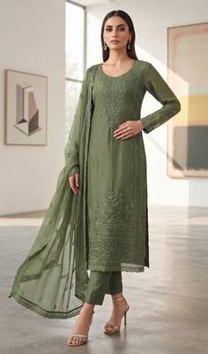 mehendi organza chiffon designer embroidered unstitched dress material 1