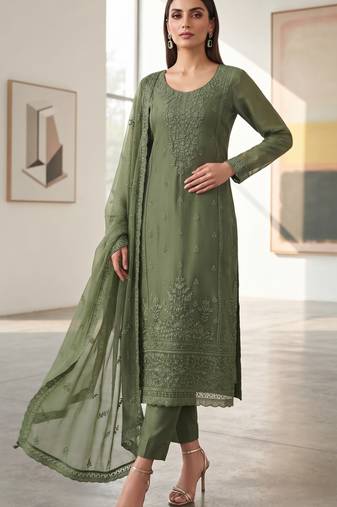 mehendi organza chiffon designer embroidered unstitched dress material