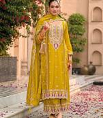 mustard chinon embroidered partywear unstitched dress material
