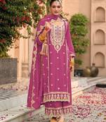 pink chinon embroidered partywear unstitched dress material