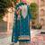 teal blue chinon embroidered partywear unstitched dress material