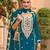 teal blue chinon embroidered partywear unstitched dress material