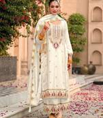 white chinon embroidered partywear unstitched dress material