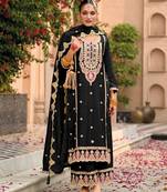 black chinon embroidered partywear unstitched dress material