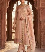 pink gold silk blend embroidered partywear unstitched dress material