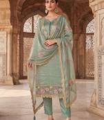 green gold silk blend embroidered partywear unstitched dress material