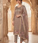 brown gold silk blend embroidered partywear unstitched dress material