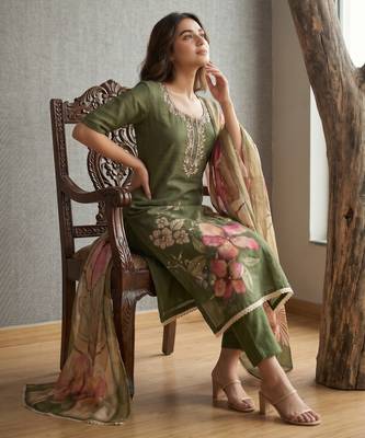 mehendi smart and elegant ceremonial unstitched dress material 3