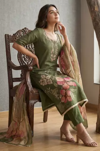 mehendi smart and elegant ceremonial unstitched dress material