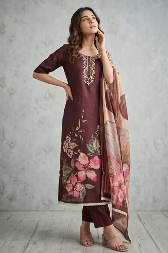 brown smart and elegant ceremonial unstitched dress material