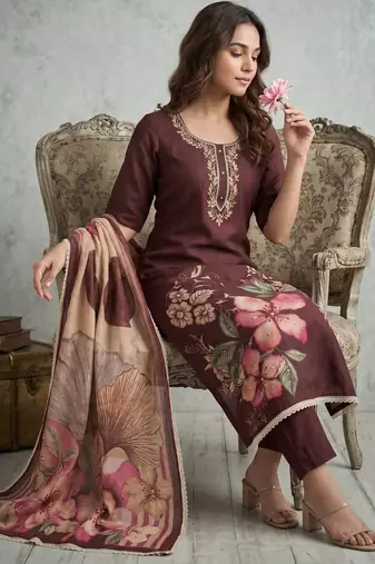 brown smart and elegant ceremonial unstitched dress material