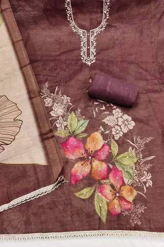 brown smart and elegant ceremonial unstitched dress material