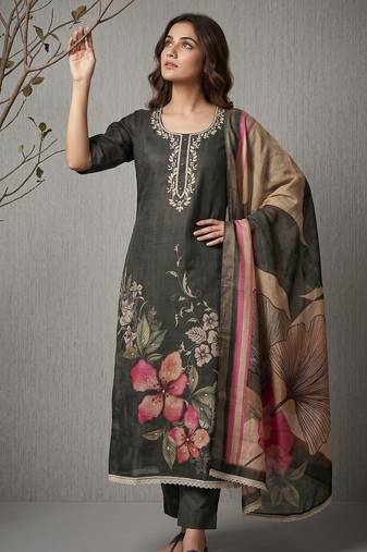 grey smart and elegant ceremonial unstitched dress material